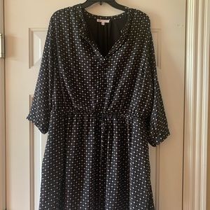 1X DR2 Knee length black and white polka dot dress